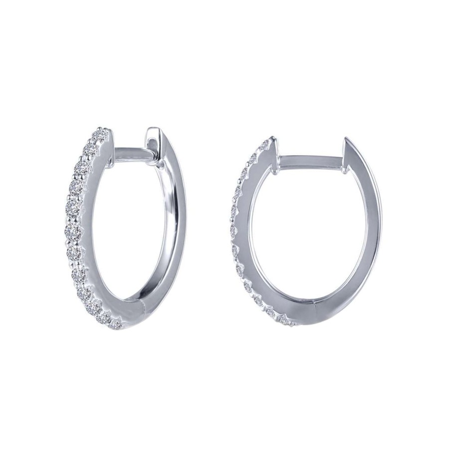 Jewelry Josephs Jewelers Home | Sterling Silver Cubic Zirconia Oval Huggie Hoop Earrings White