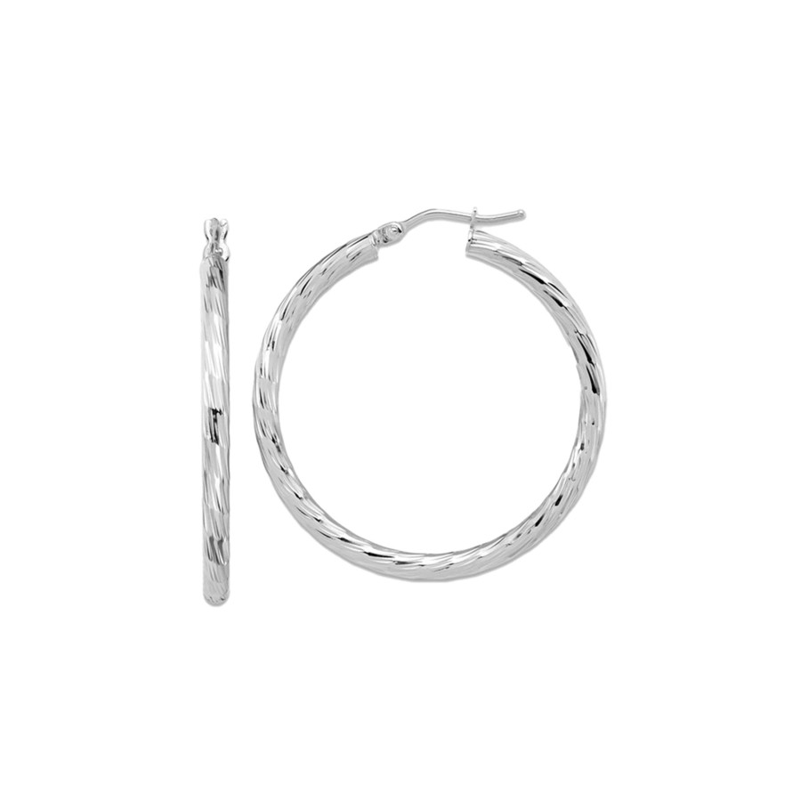 Jewelry Josephs Jewelers Home | 14K White Gold Diamond-Cut Hoop Earrings