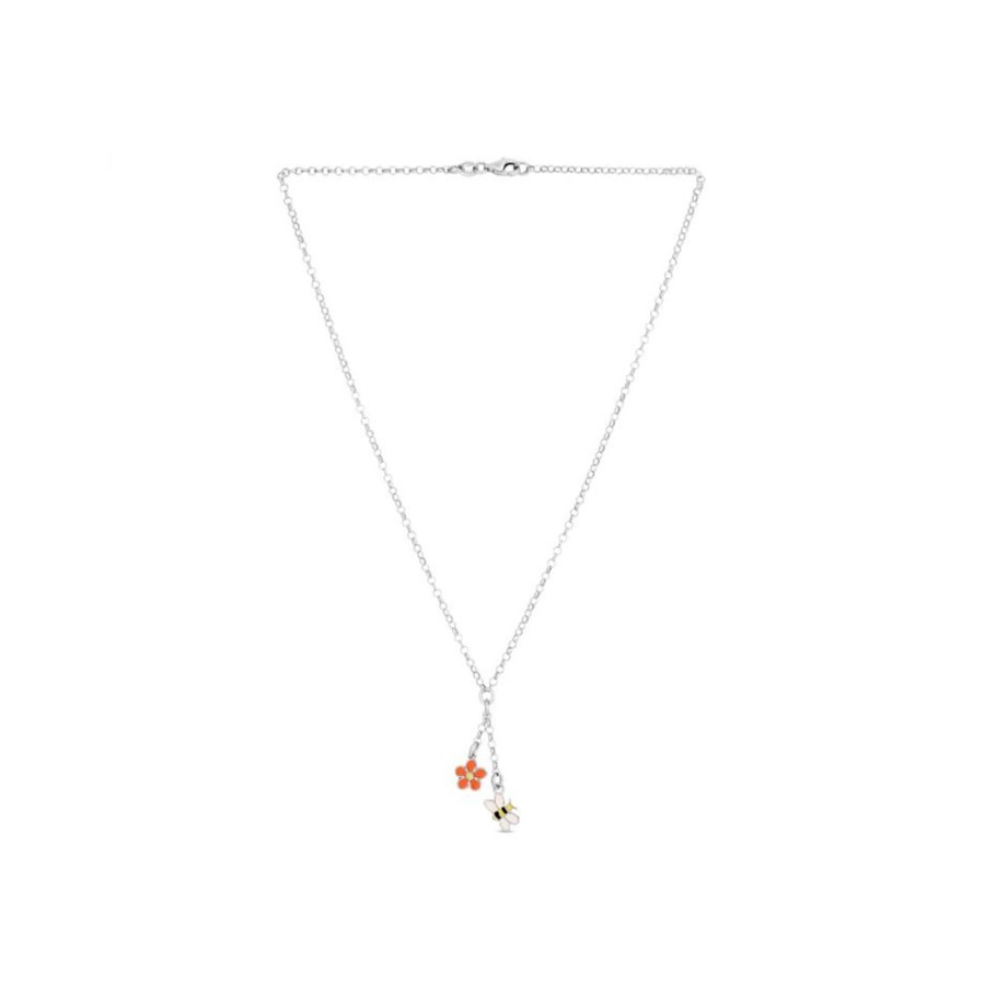 Jewelry Josephs Jewelers Home | Children'S Sterling Silver Flower And Bee Necklace Orange