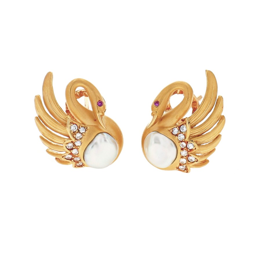 Jewelry Josephs Jewelers Home | Estate 18K Yellow Gold Carrera Y Carrera Swan Earrings - Josephs Jewelers Multi