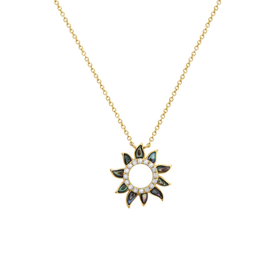 Jewelry Josephs Jewelers Home | 14K Yellow Gold Abalone And Diamond Sun Pendant With Chain - Josephs Jewelers Multi