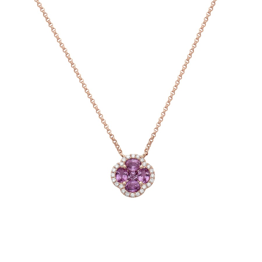 Jewelry Josephs Jewelers Home | 14K Rose Gold Sapphire And Diamond Necklace - Josephs Jewelers Pink