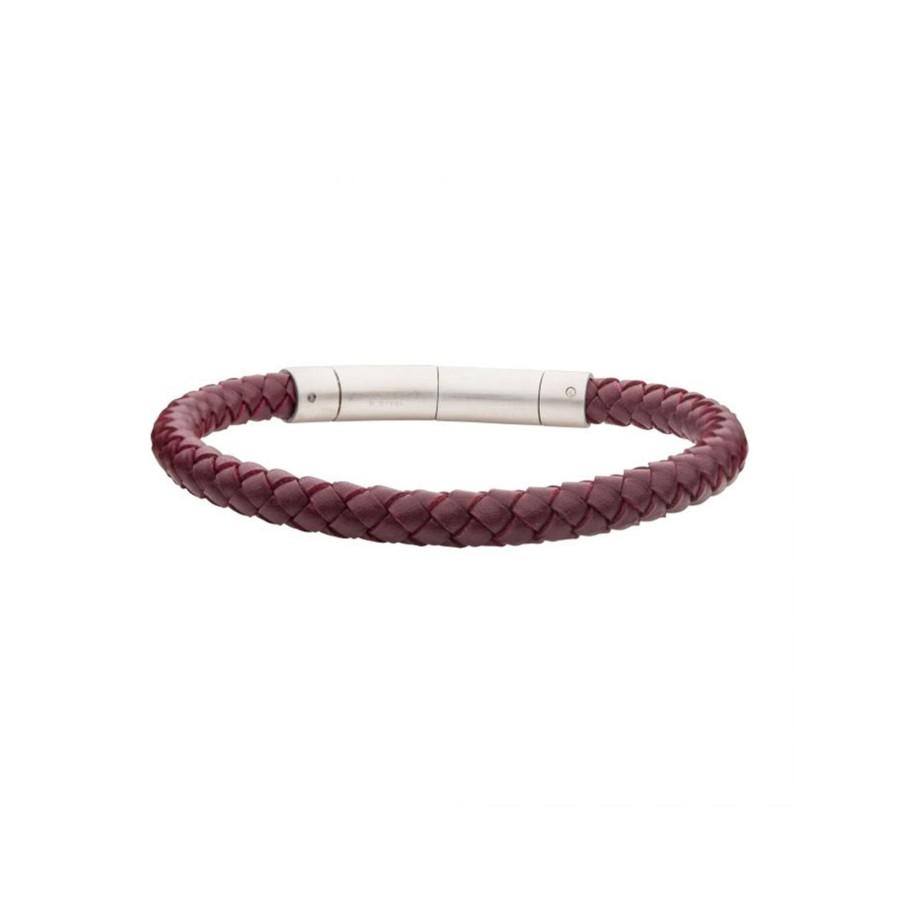 Jewelry Josephs Jewelers Home | Stainless Steel And Burgundy Leather Bracelet Red