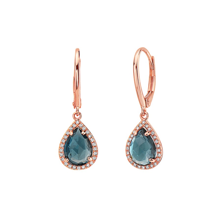 Jewelry Josephs Jewelers Home | 14K Rose Gold London Topaz And Diamond Earrings Blue