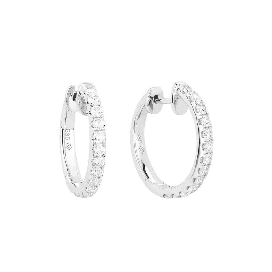 Jewelry Josephs Jewelers Home | 14K Gold Diamond Hoop Earrings - Josephs Jewelers White