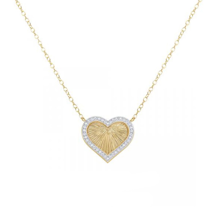 Jewelry Josephs Jewelers Home | 14K Yellow Gold Sunray Heart And Diamond Necklace - Josephs Jewelers