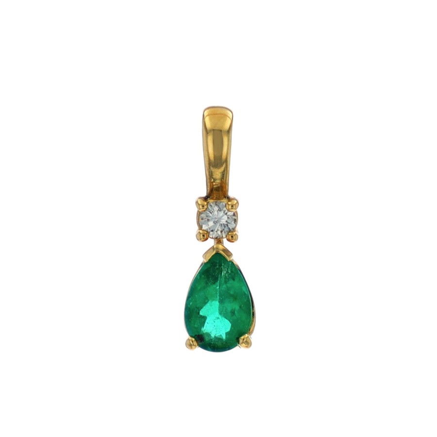 Jewelry Josephs Jewelers Home | 14K Yellow Gold Pear-Shaped Emerald Pendant Green