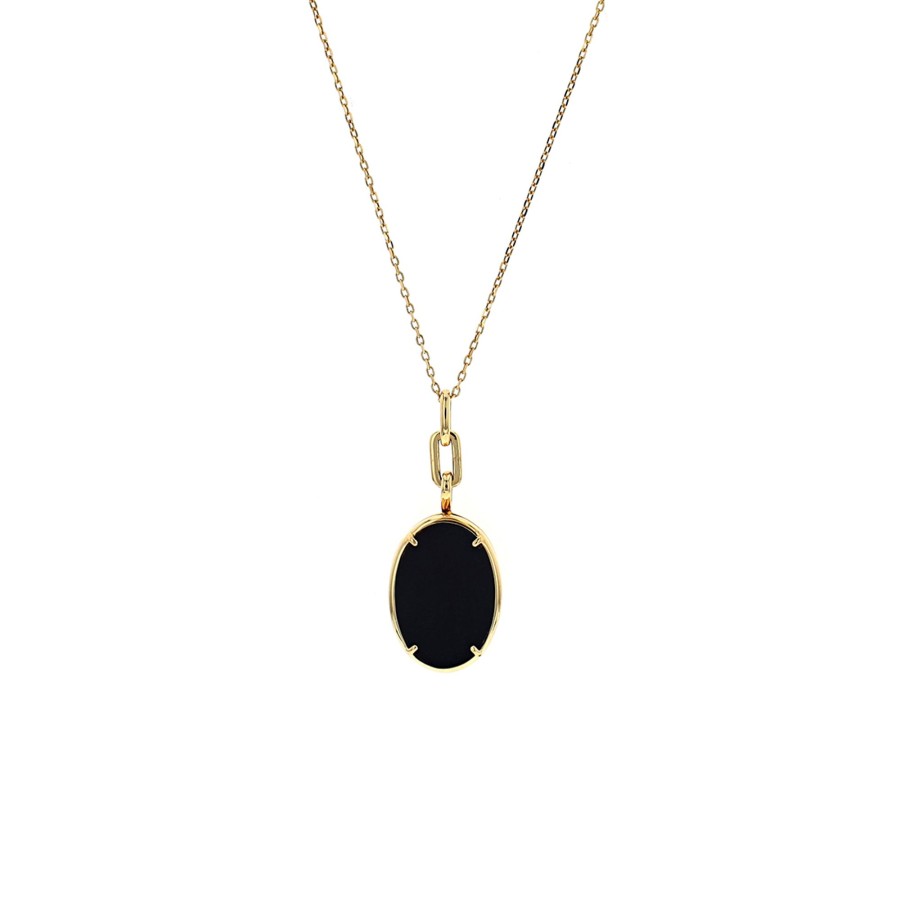 Jewelry Josephs Jewelers Home | 18K Yellow Gold Elle Oval Onyx Locket With Chain Black