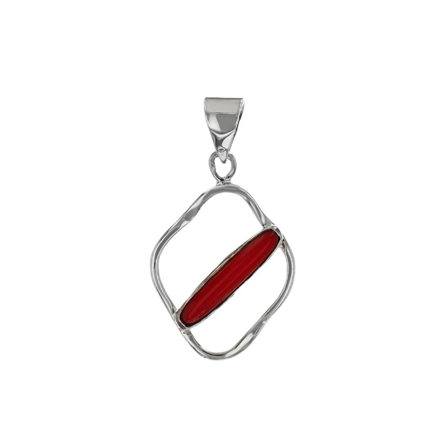 Jewelry Josephs Jewelers Home | Sterling Silver Freeform Dyed Coral Pendant - Josephs Jewelers Red