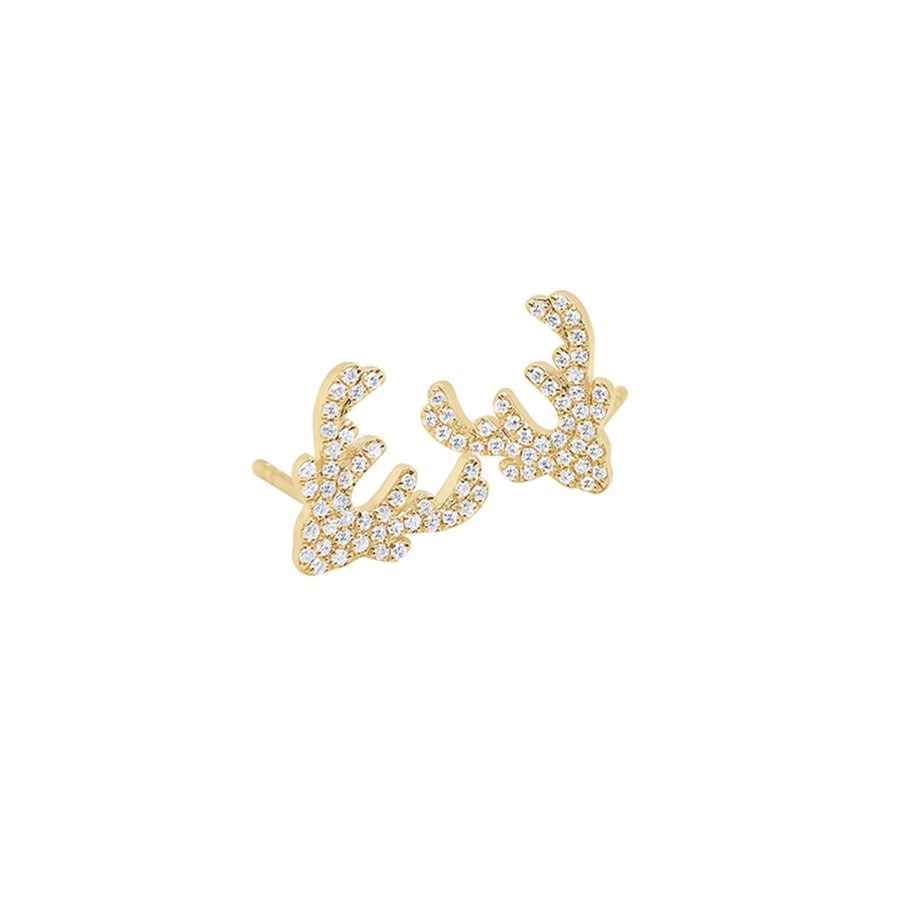 Jewelry Josephs Jewelers Home | 14K Yellow Gold Diamond Reindeer Earrings White