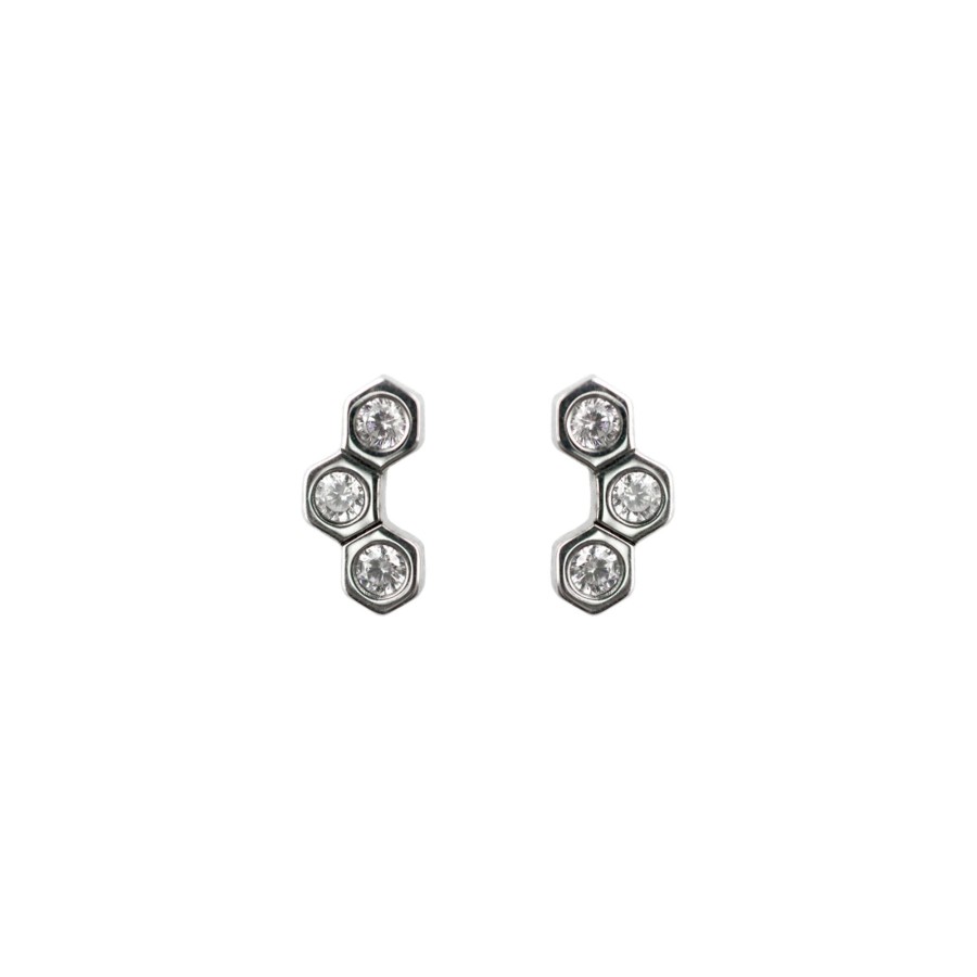 Jewelry Josephs Jewelers Home | Sterling Silver Dew Triple Hexagon Cubic Zirconia Earrings - Josephs Jewelers White