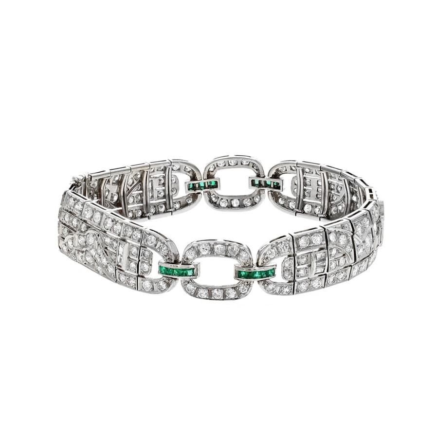 Jewelry Josephs Jewelers Home | Estate Platinum Diamond And Emerald Bracelet Green