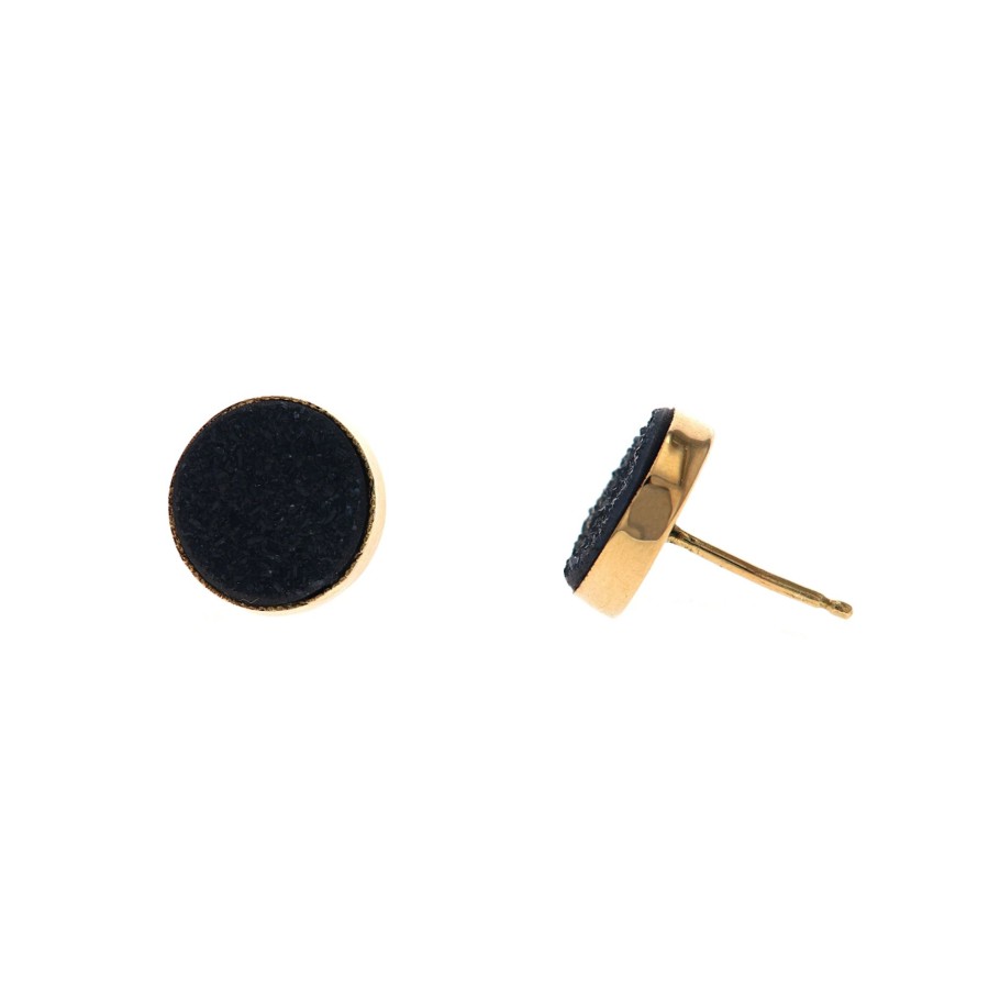 Jewelry Josephs Jewelers Home | 14K Yellow Gold Round Drusy Stud Earrings Black