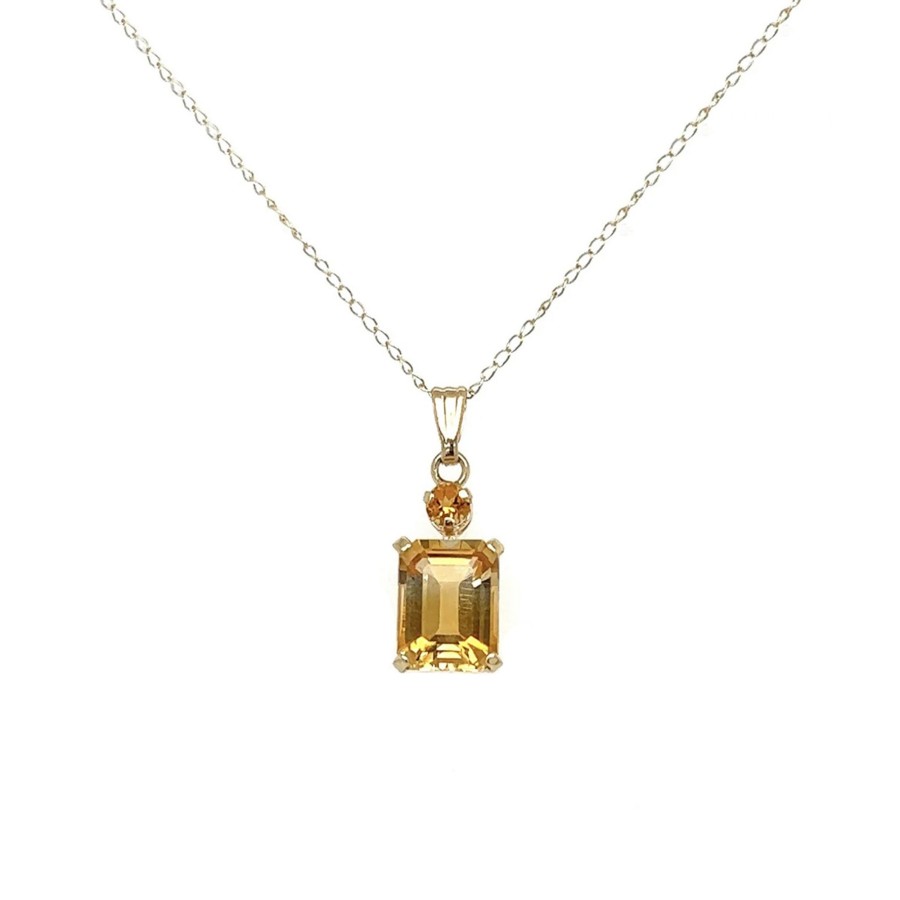 Jewelry Josephs Jewelers Home | Estate 14K Gold Emerald-Cut Citrine Pendant With Chain Yellow