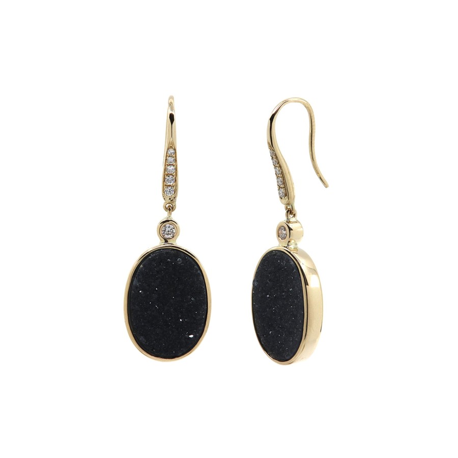 Jewelry Josephs Jewelers Home | 14K Yellow Gold Drusy And Diamond Earrings Black