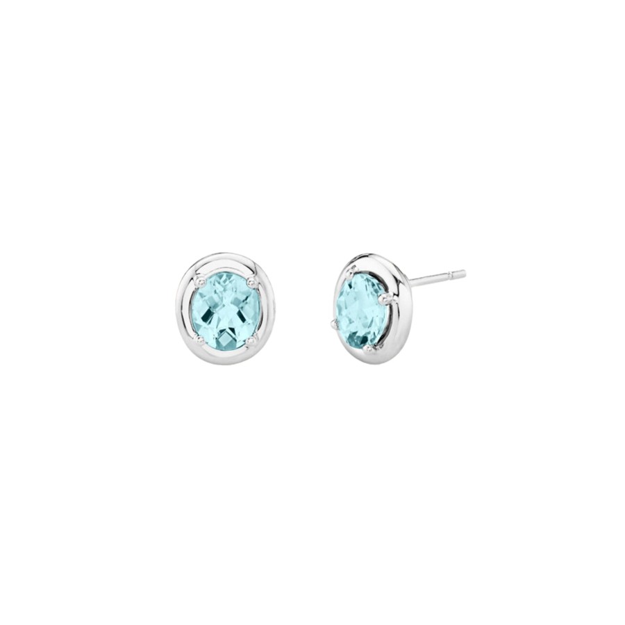 Jewelry Josephs Jewelers Home | 14K White Gold Checkerboard Aquamarine Stud Earrings - Josephs Jewelers Blue