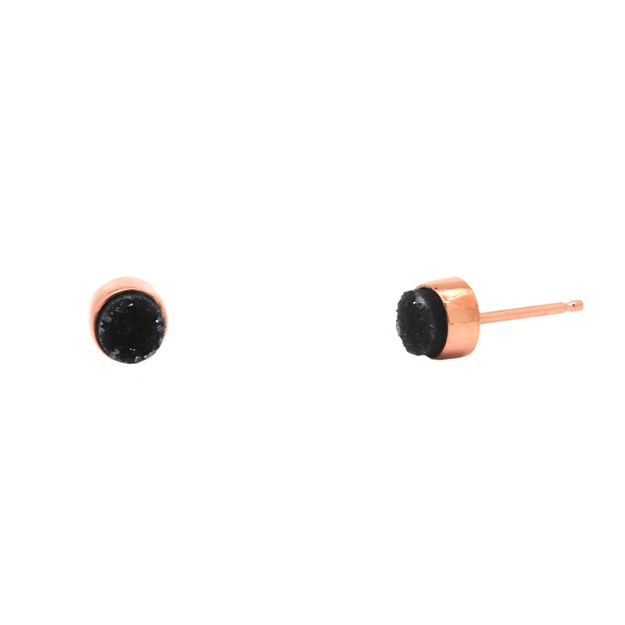 Jewelry Josephs Jewelers Home | 14K Rose Gold Round Drusy Stud Earrings Black