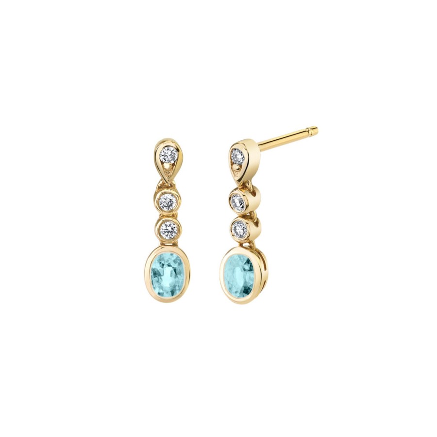 Jewelry Josephs Jewelers Home | 14K Yellow Gold Oval Aquamarine And Diamond Earrings Blue