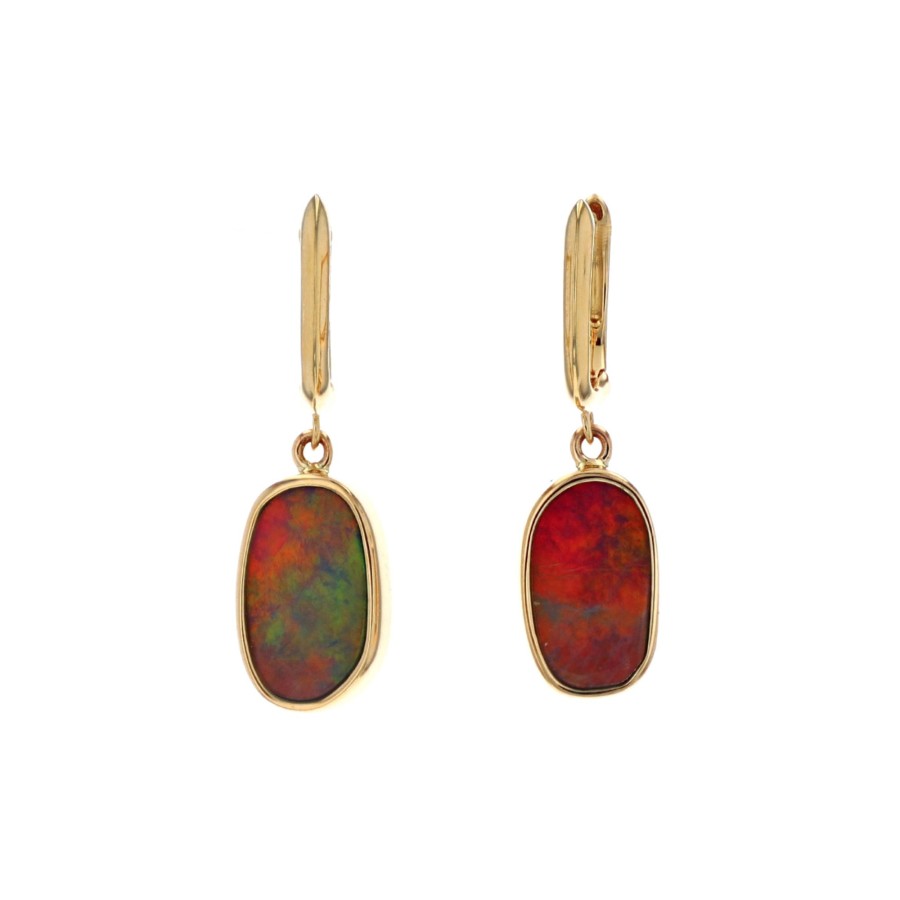 Jewelry Josephs Jewelers Home | 14K Yellow Gold Australian Opal Doublet Dangle Earrings - Josephs Jewelers Multi