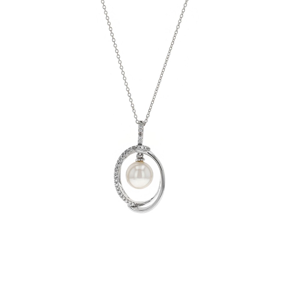 Jewelry Josephs Jewelers Home | 18K Gold 8.5 Mm Pearl And Diamond Pendant With Chain - Josephs Jewelers White