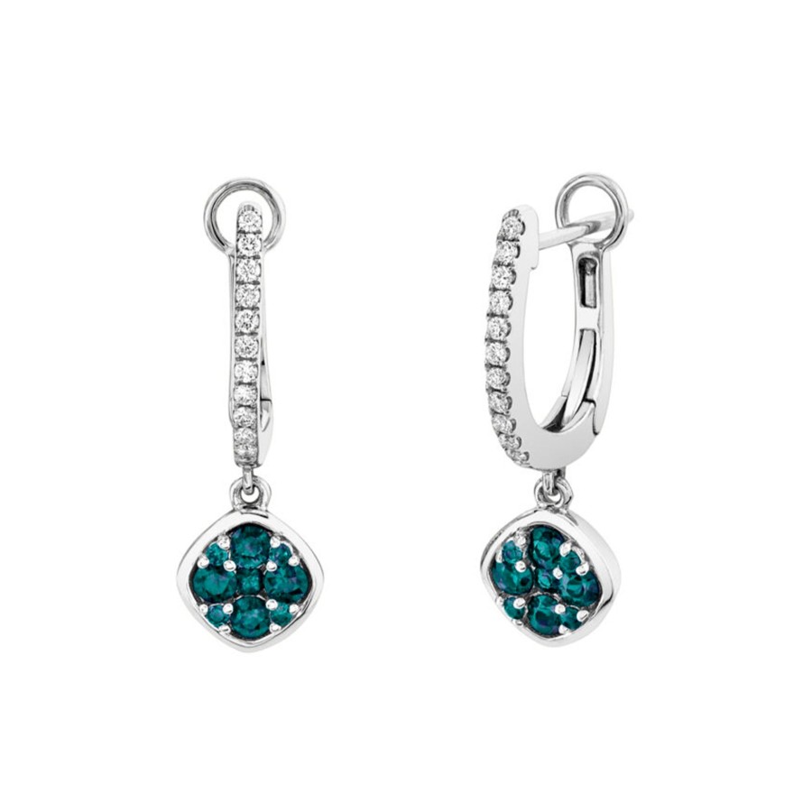 Jewelry Josephs Jewelers Home | 14K White Gold Alexandrite And Diamond Huggie Earrings Multi