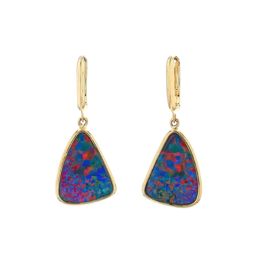 Jewelry Josephs Jewelers Home | 14K Yellow Gold Australian Opal Doublet Dangle Earrings - Josephs Jewelers Multi