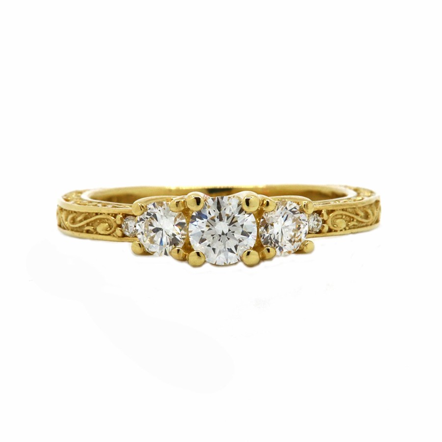 Jewelry Josephs Jewelers Home | 18K Yellow Gold Scroll Engraved Estate Ring White