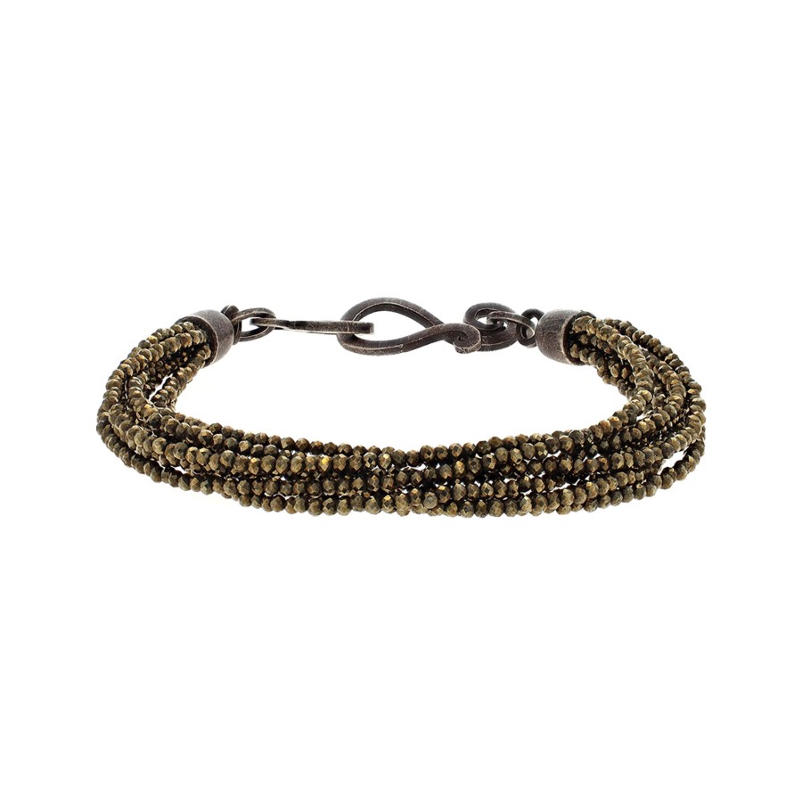 Jewelry Josephs Jewelers Home | Sterling Silver 5-Strand Pyrite Bracelet Black