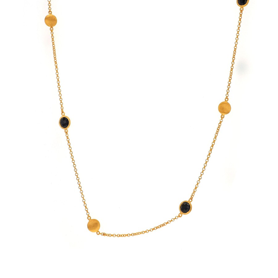 Jewelry Josephs Jewelers Home | Yellow Gold Plated Sterling Silver Spinel Station Necklace - Josephs Jewelers Black