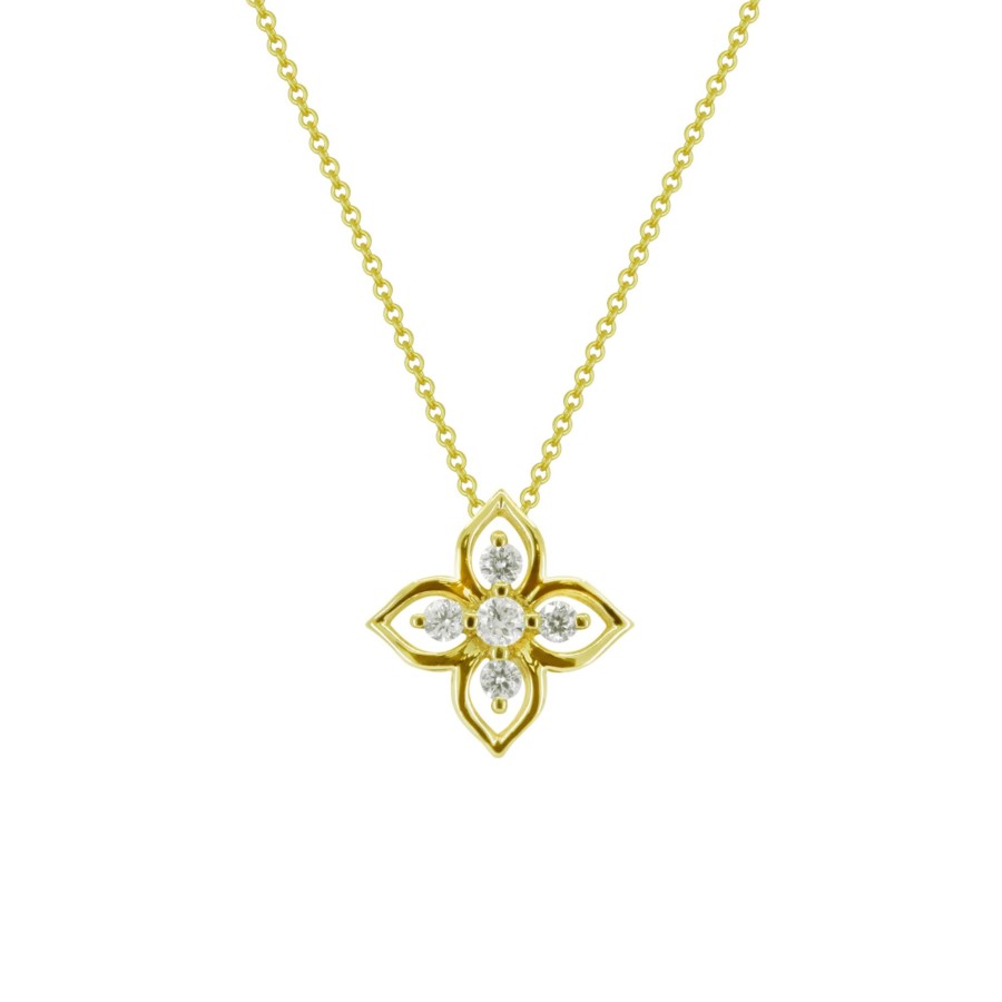 Jewelry Josephs Jewelers Home | 14K Yellow Gold Diamond Flower Pendant With Chain - Josephs Jewelers