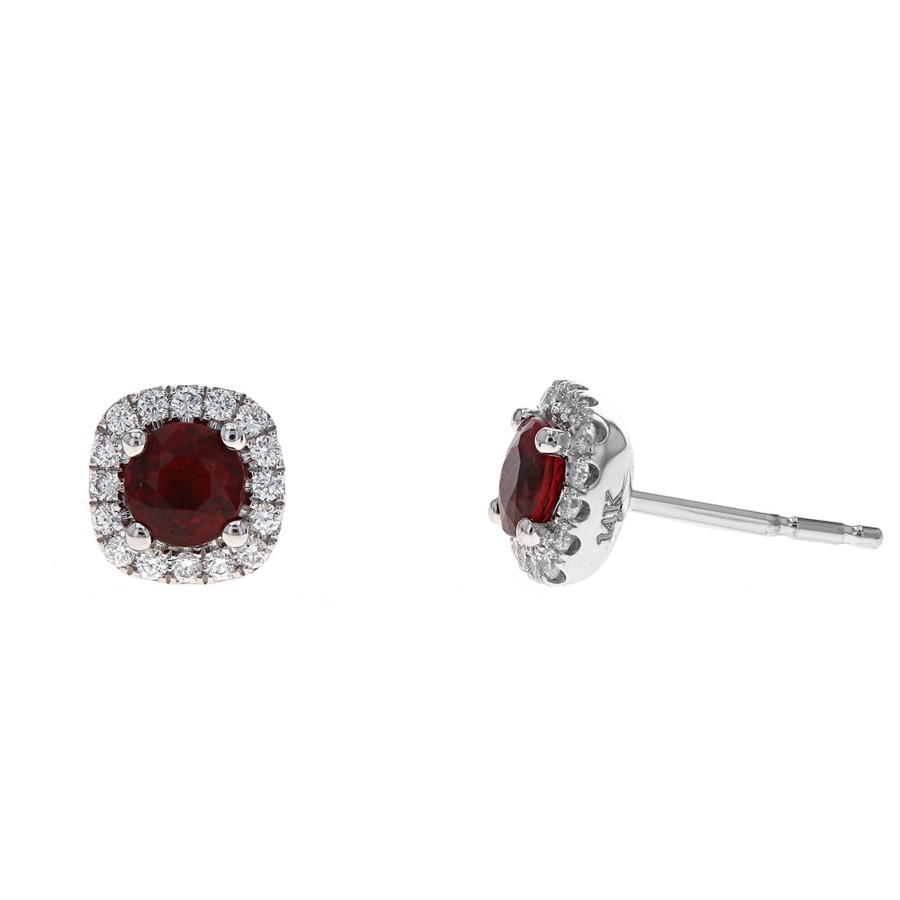 Jewelry Josephs Jewelers Home | 14K White Gold Ruby And Diamond Stud Earrings Red