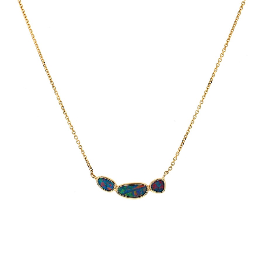 Jewelry Josephs Jewelers Home | 14K Yellow Gold Triple Australian Opal Doublet Necklace - Josephs Jewelers Multi