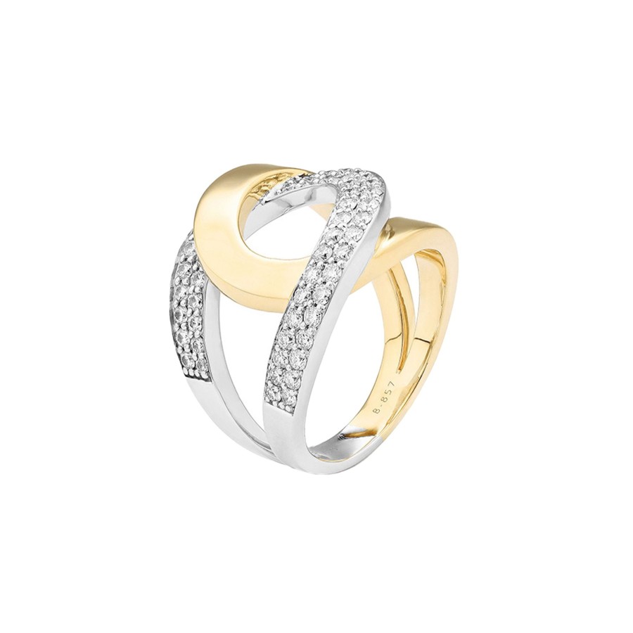 Jewelry Josephs Jewelers Home | 14K Two-Tone Diamond Swirl Band White