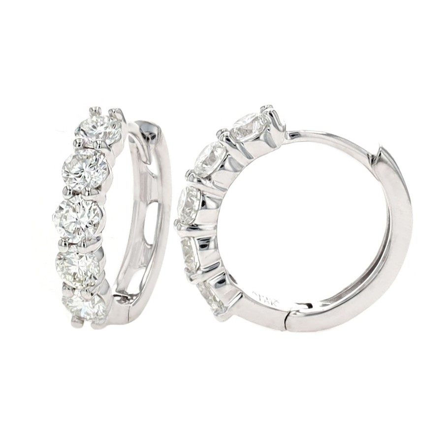 Jewelry Josephs Jewelers Home | 18K Gold Diamond Huggie Earrings - Josephs Jewelers White