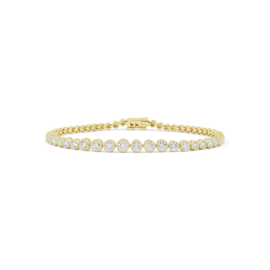 Jewelry Josephs Jewelers Home | 14K Yellow Gold Graduated Bezel-Set Diamond Milgrain Bracelet - Josephs Jewelers