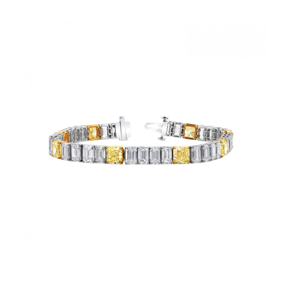 Jewelry Josephs Jewelers Home | Platinum And 18K Gold Radiant Diamond Bracelet - Josephs Jewelers Yellow