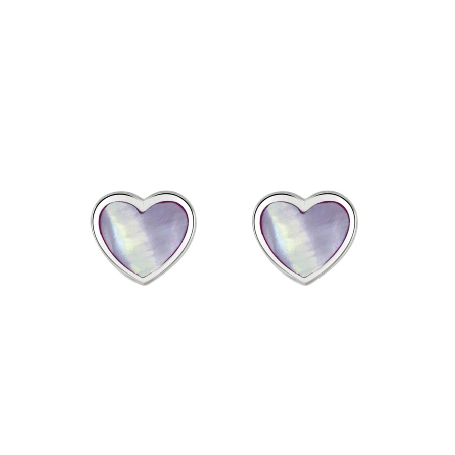 Jewelry Josephs Jewelers Home | Sterling Silver Lilac Mother-Of-Pearl Dew Heart Earrings Purple