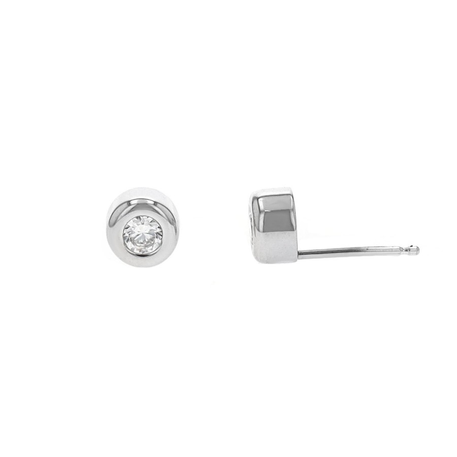 Jewelry Josephs Jewelers Home | 14K Gold Bezeled Cubic Zirconia Stud Earrings White