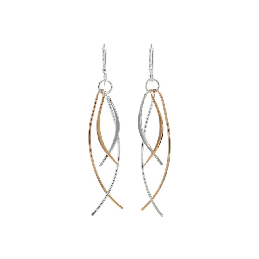 Jewelry Josephs Jewelers Home | Sterling Silver Two-Tone Overlapping Fish Dangle Earrings - Josephs Jewelers