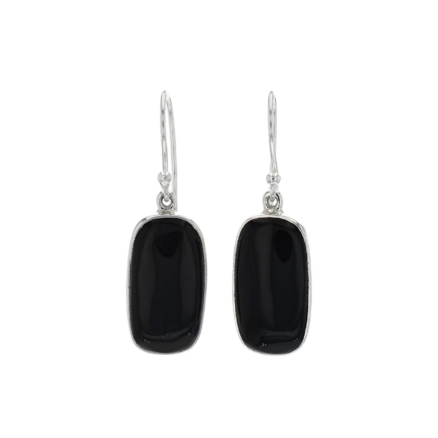 Jewelry Josephs Jewelers Home | Sterling Silver Rectangular Onyx Dangle Earrings - Josephs Jewelers Black