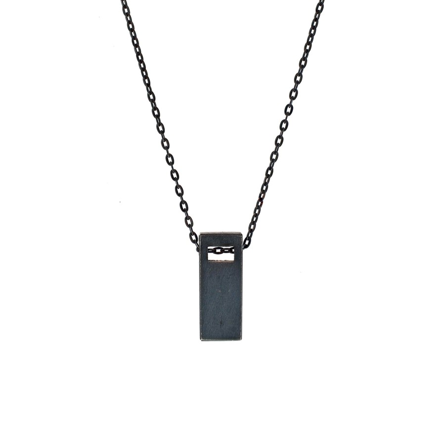 Jewelry Josephs Jewelers Home | Oxidized Sterling Silver Rectangle Cut Out Pendant And Chain - Josephs Jewelers