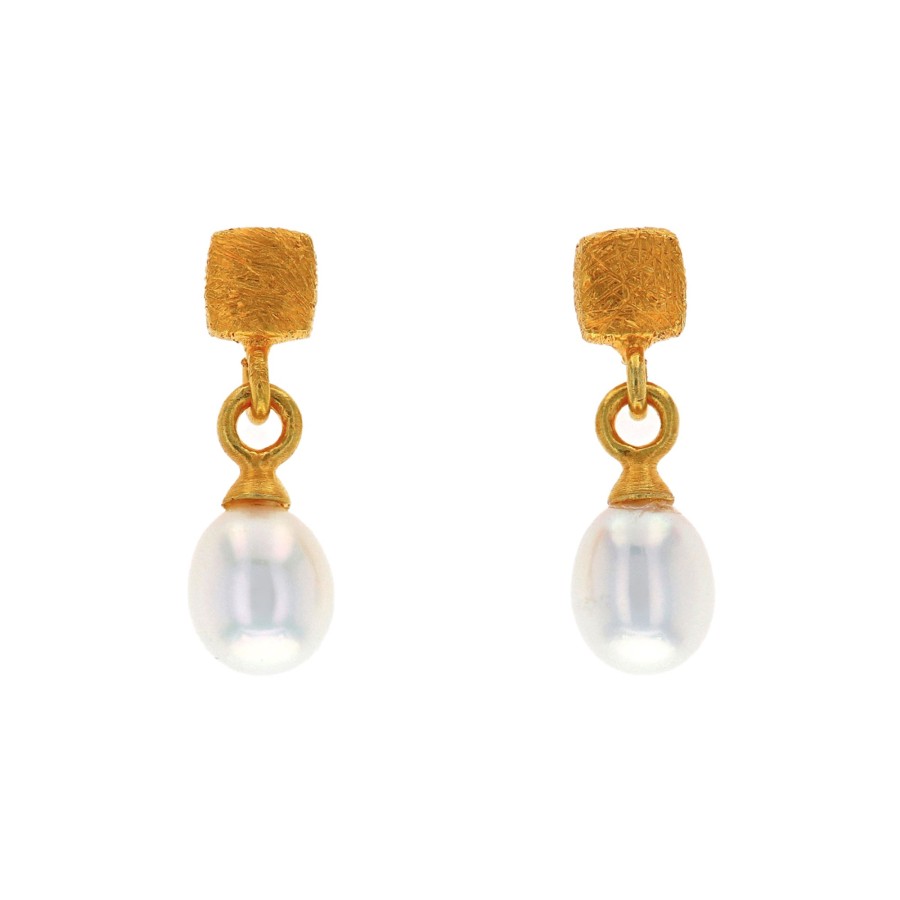 Jewelry Josephs Jewelers Home | Vermeil Pearl Drop Earrings White