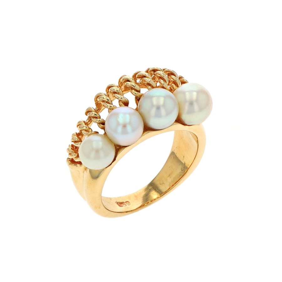 Jewelry Josephs Jewelers Home | Estate 14K Yellow Gold Graduated Cultured Pearl Band White