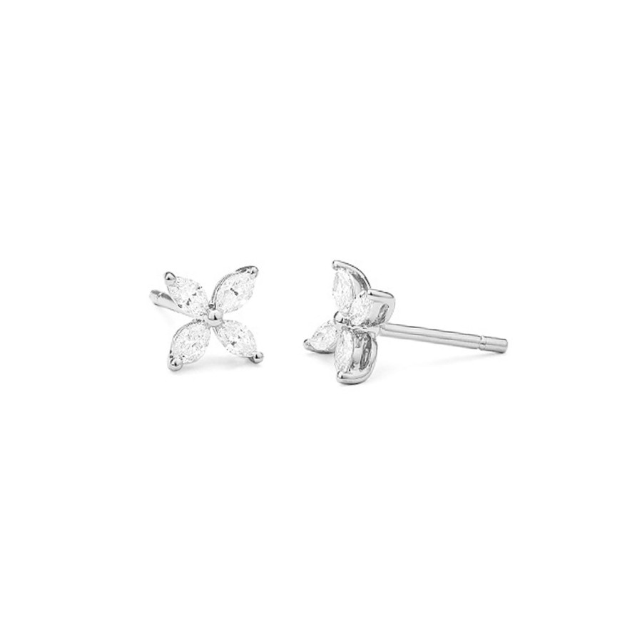 Jewelry Josephs Jewelers Home | 14K Gold Marquise Diamond Flower Earrings White