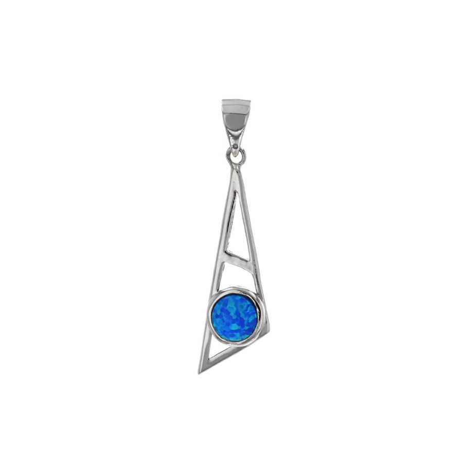 Jewelry Josephs Jewelers Home | Sterling Silver Round Created Opal Triangle Pendant - Josephs Jewelers Blue