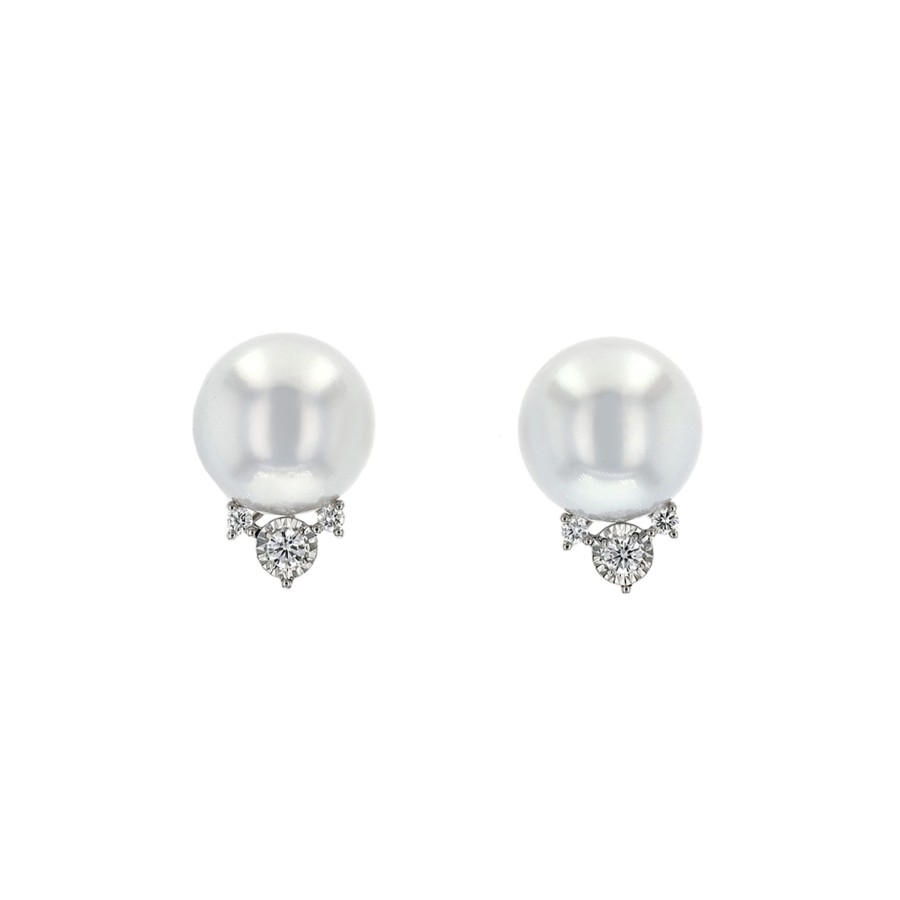 Jewelry Josephs Jewelers Home | 18K Gold South Sea Pearl And Diamond Earrings - Josephs Jewelers White