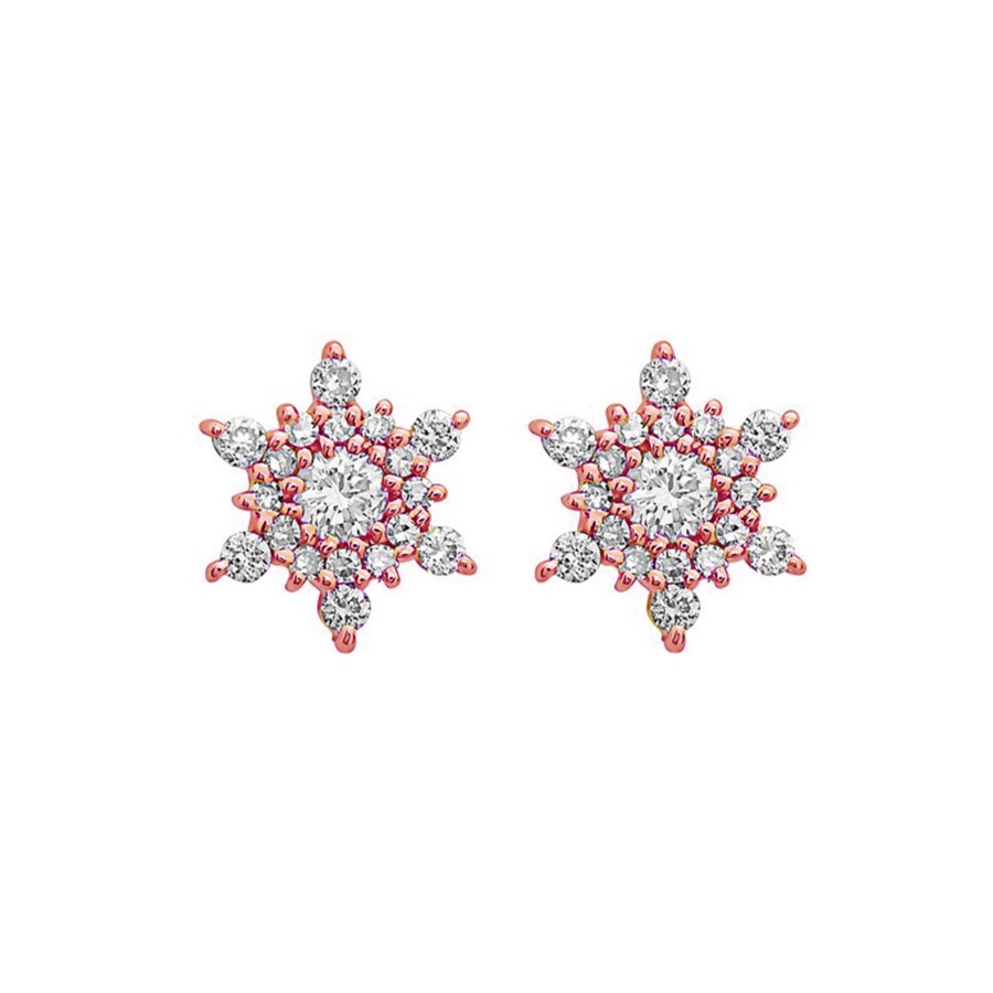 Jewelry Josephs Jewelers Home | 14K Rose Gold Diamond Snowflake Earrings White