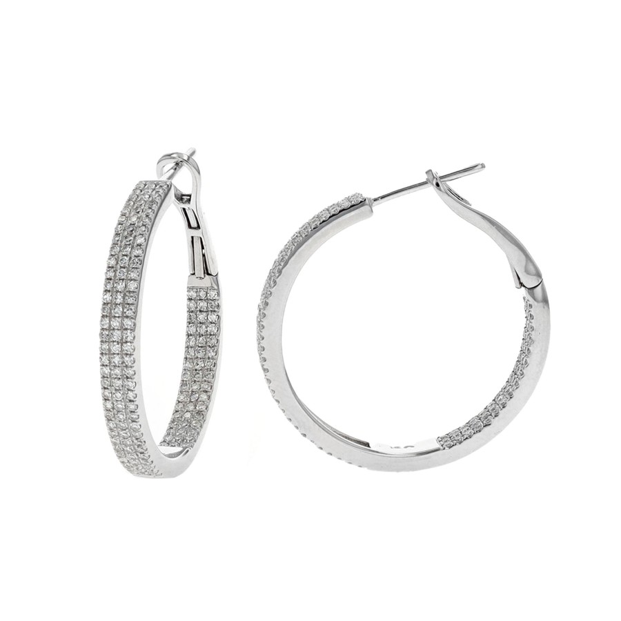 Jewelry Josephs Jewelers Home | 14K Gold 3-Row Diamond Hoop Earrings White