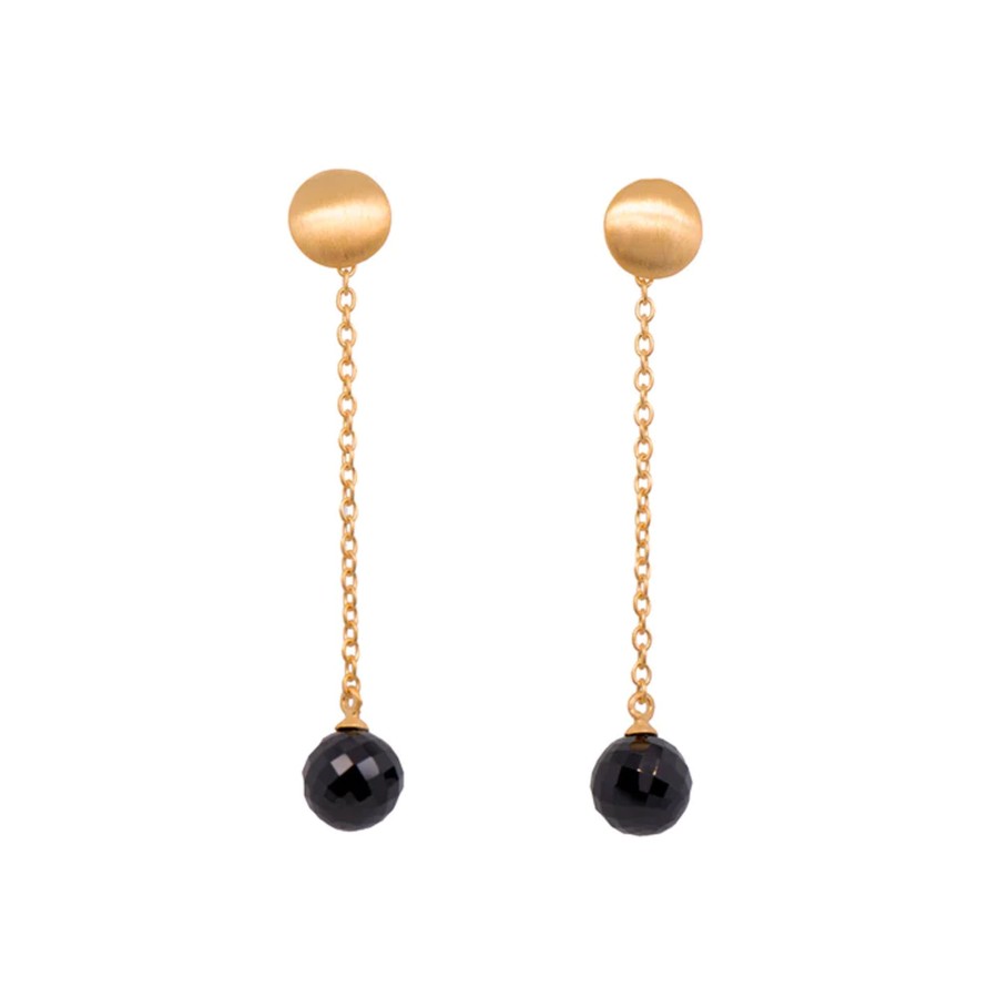 Jewelry Josephs Jewelers Home | Gold Plated Sterling Silver Spinel Chain Earrings - Josephs Jewelers Black