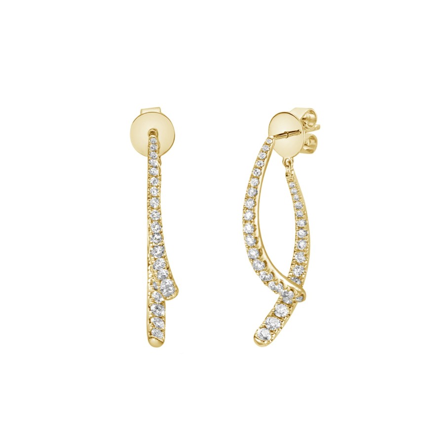 Jewelry Josephs Jewelers Home | 18K Yellow Gold Diamond Curved Dangle Earrings - Josephs Jewelers